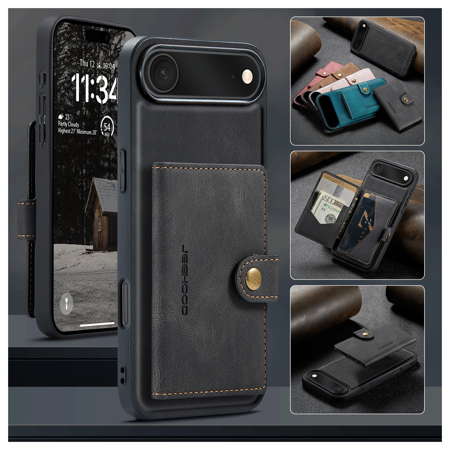 CaseMe JH-01 Apple iPhone Air Hoesje met Magnetische Kaarthouder Zwart afbeelding 11