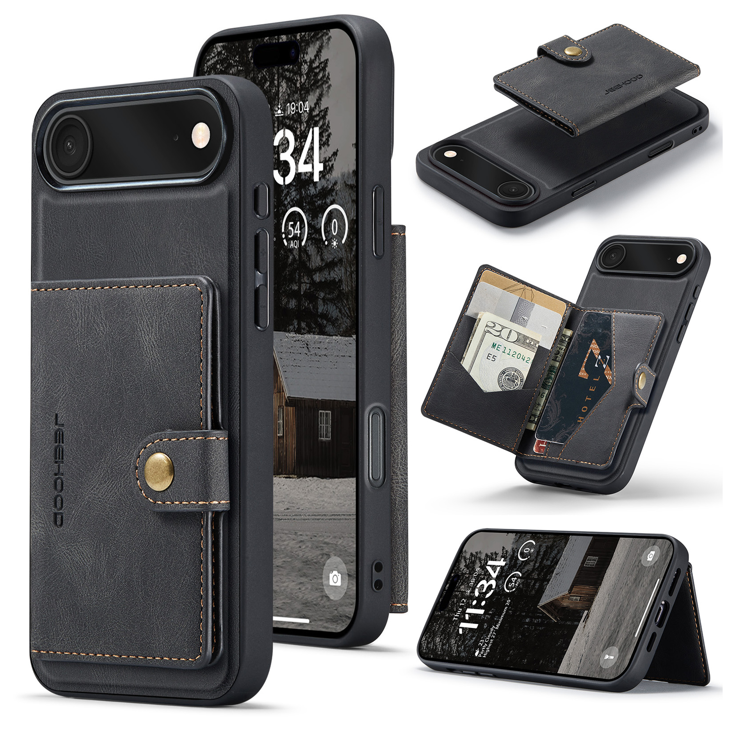CaseMe JH-01 Apple iPhone Air Hoesje met Magnetische Kaarthouder Zwart afbeelding 2
