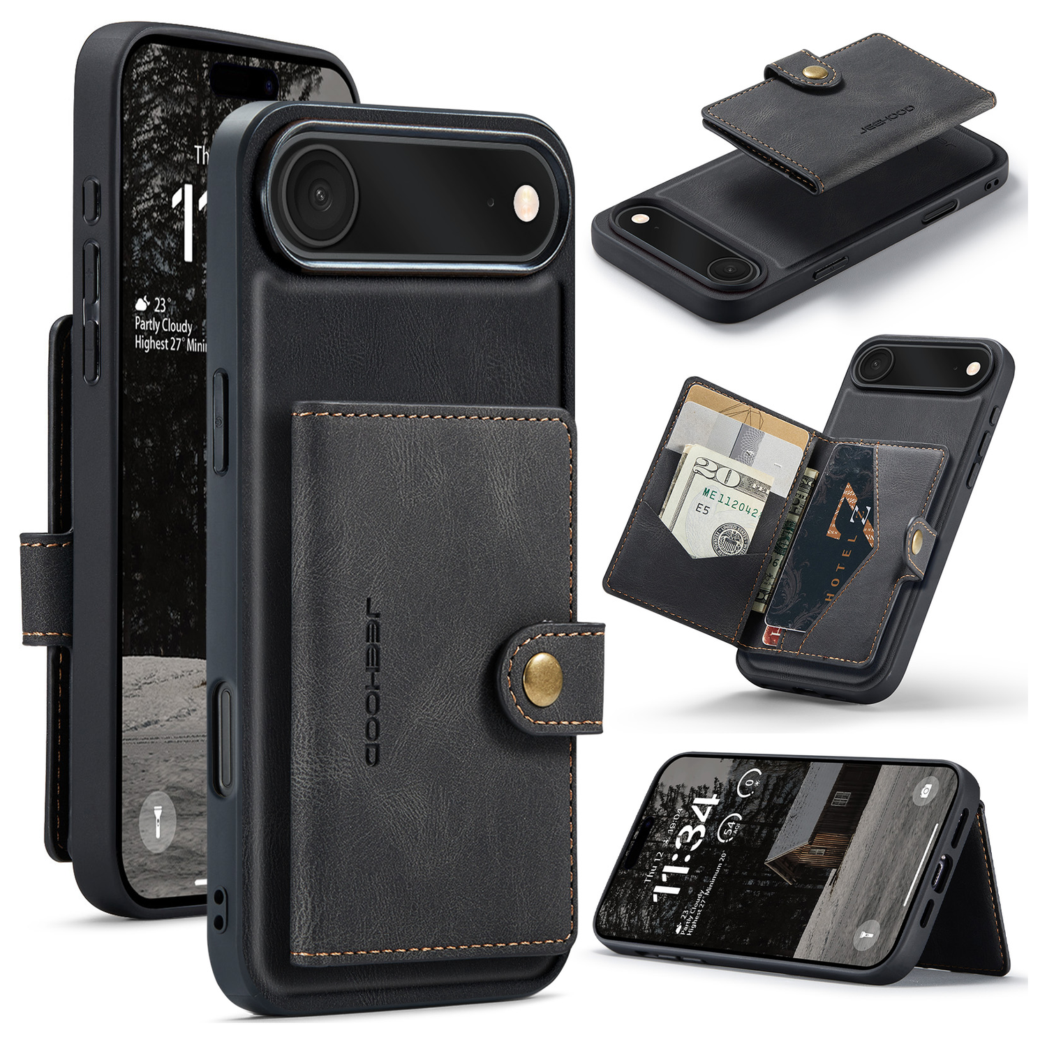 CaseMe JH-01 Apple iPhone Air Hoesje met Magnetische Kaarthouder Zwart afbeelding 3