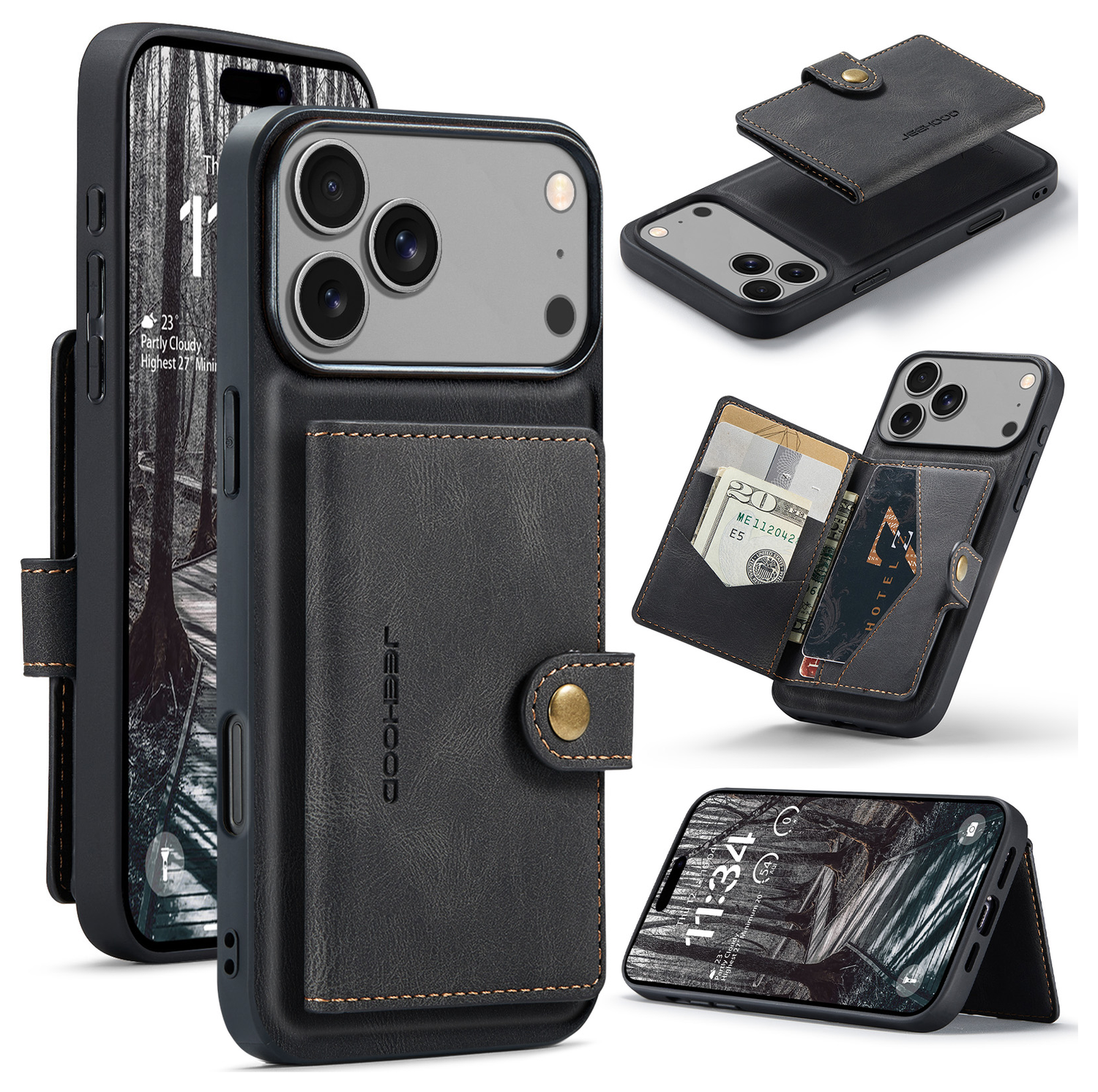 CaseMe JH-01 Apple iPhone 17 Pro Max Hoesje met Magnetische Kaarthouder Zwart afbeelding 12