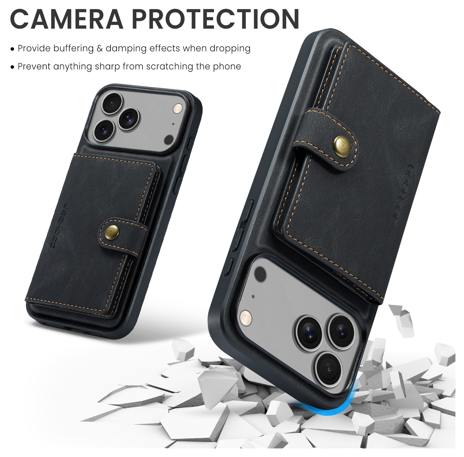 CaseMe JH-01 Apple iPhone 17 Pro Max Hoesje met Magnetische Kaarthouder Zwart afbeelding 6