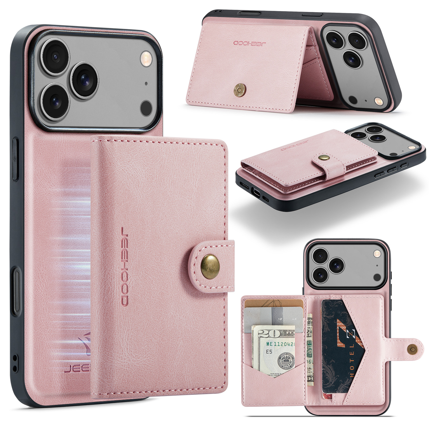 CaseMe JH-01 Apple iPhone 17 Pro Max Hoesje met Magnetische Kaarthouder Roze afbeelding 10