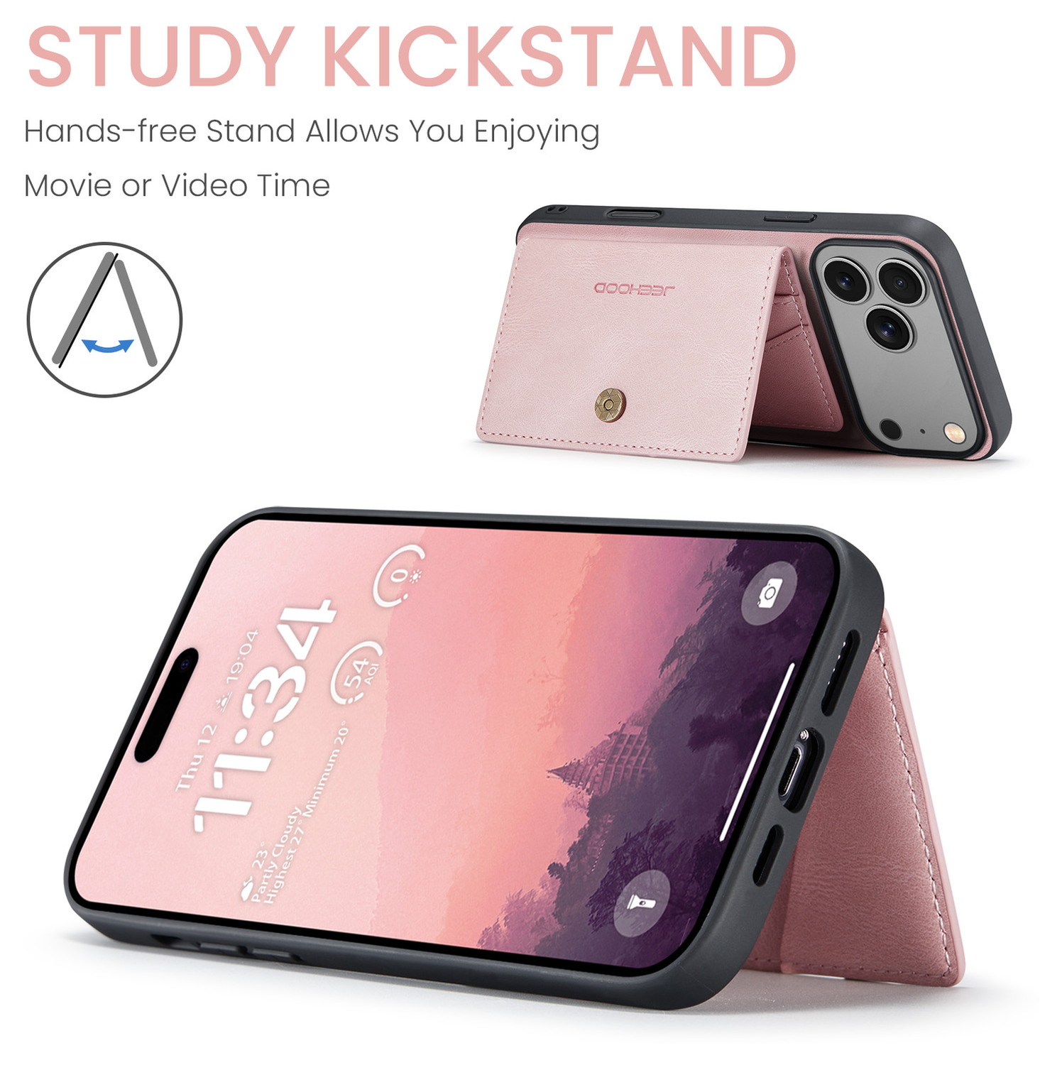 CaseMe JH-01 Apple iPhone 17 Pro Max Hoesje met Magnetische Kaarthouder Roze afbeelding 6