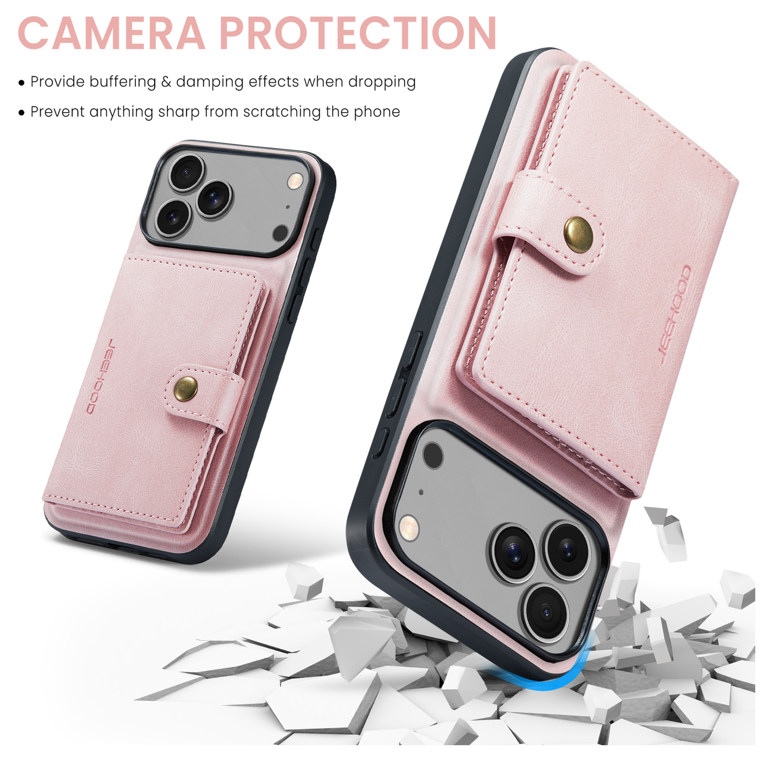 CaseMe JH-01 Apple iPhone 17 Pro Max Hoesje met Magnetische Kaarthouder Roze afbeelding 7