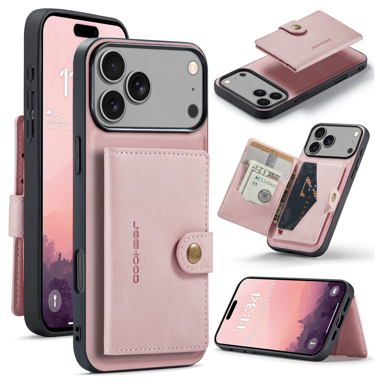 CaseMe JH-01 Apple iPhone 17 Pro Max Hoesje met Magnetische Kaarthouder Roze afbeelding 9