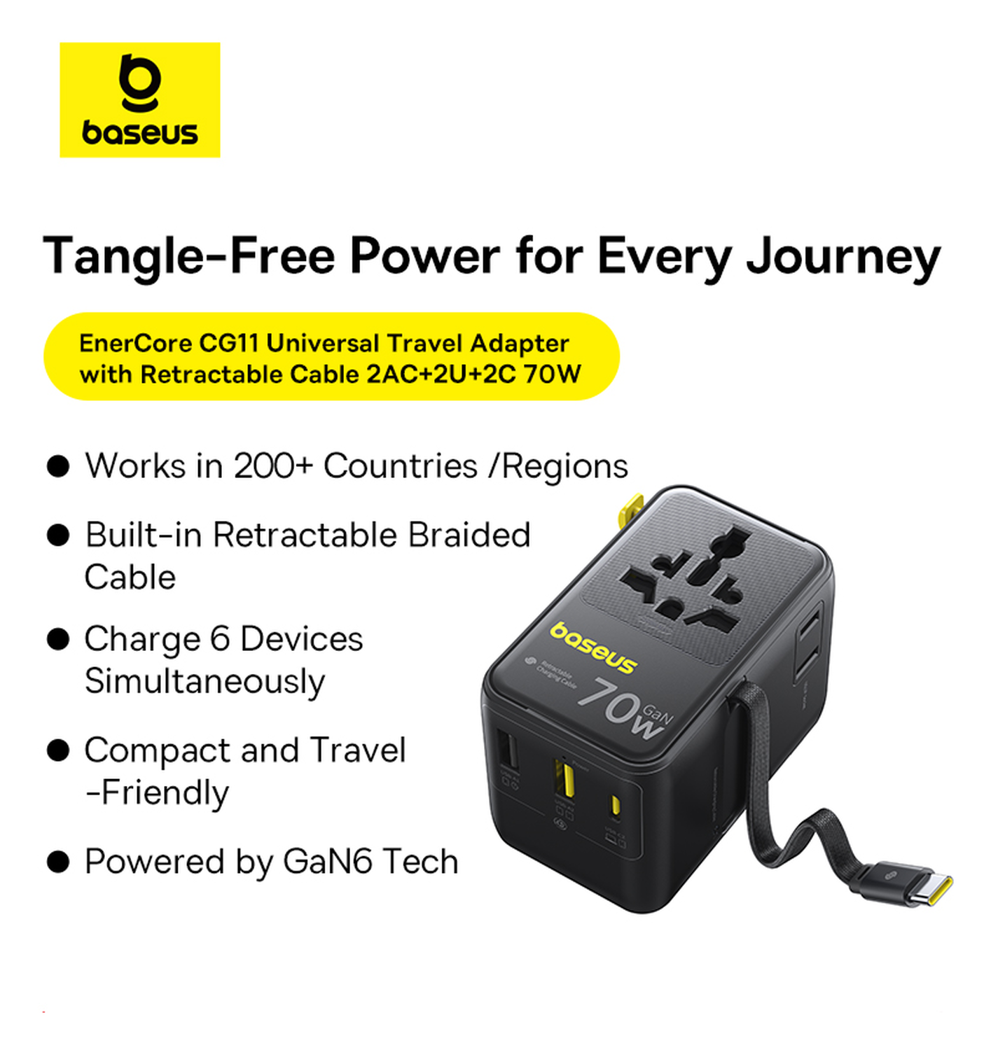 Baseus EnerCore CG11 Reis Oplader 70W Snellader Wereldstekker EU/VK/USA/AUS afbeelding 8