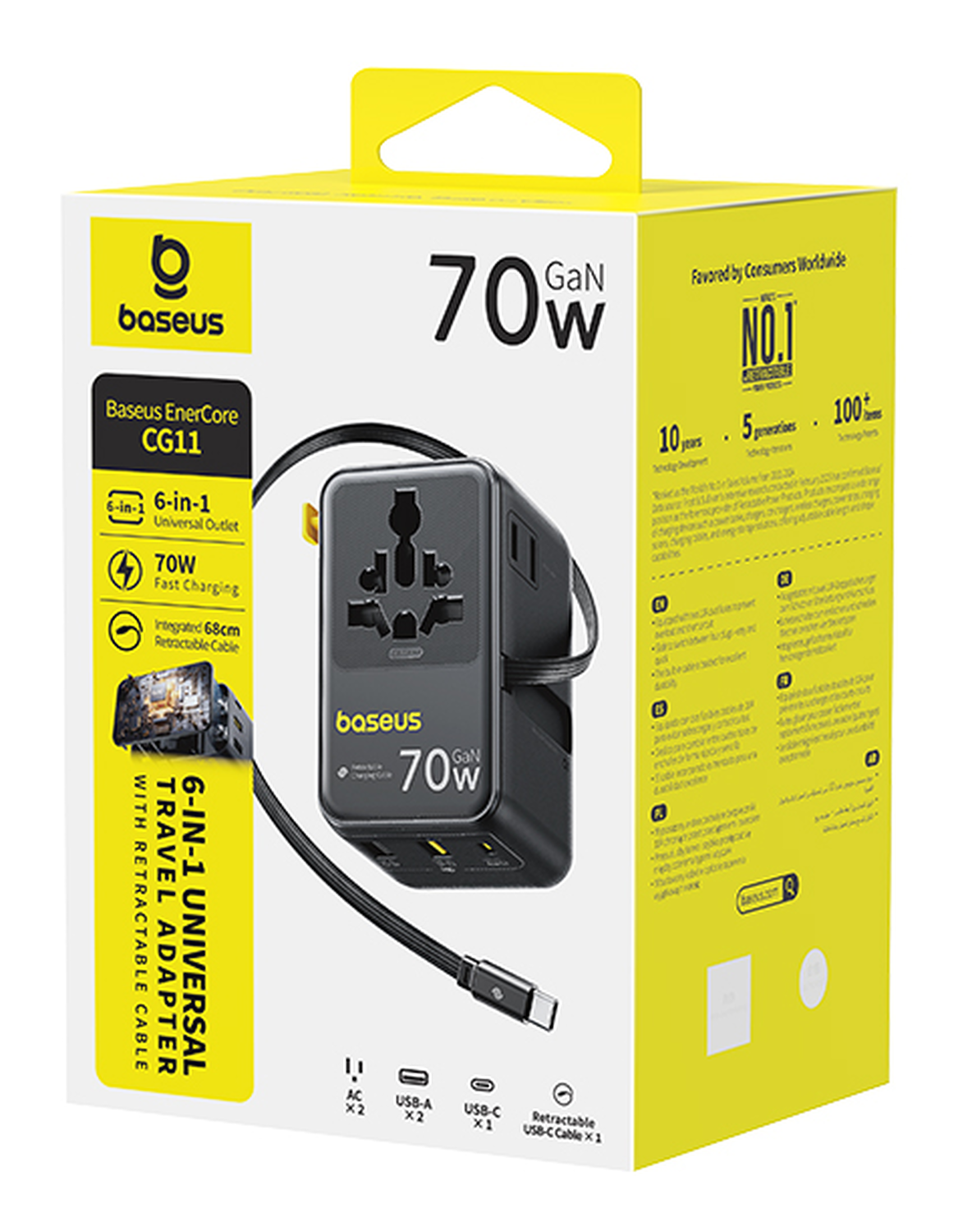 Baseus EnerCore CG11 Reis Oplader 70W Snellader Wereldstekker EU/VK/USA/AUS afbeelding 11