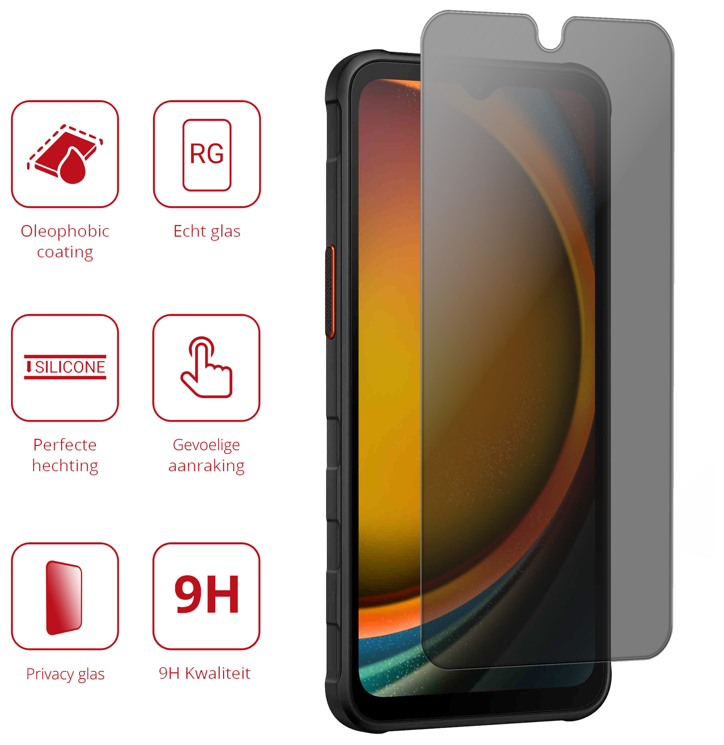 Rosso Samsung Galaxy Xcover 7 Pro 9H Tempered Glass Screen Protector Privacy afbeelding 2