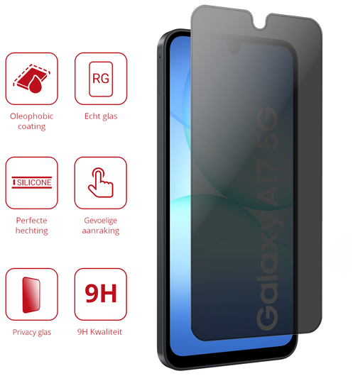 Rosso Samsung Galaxy A17 9H Tempered Glass Screen Protector Privacy afbeelding 2