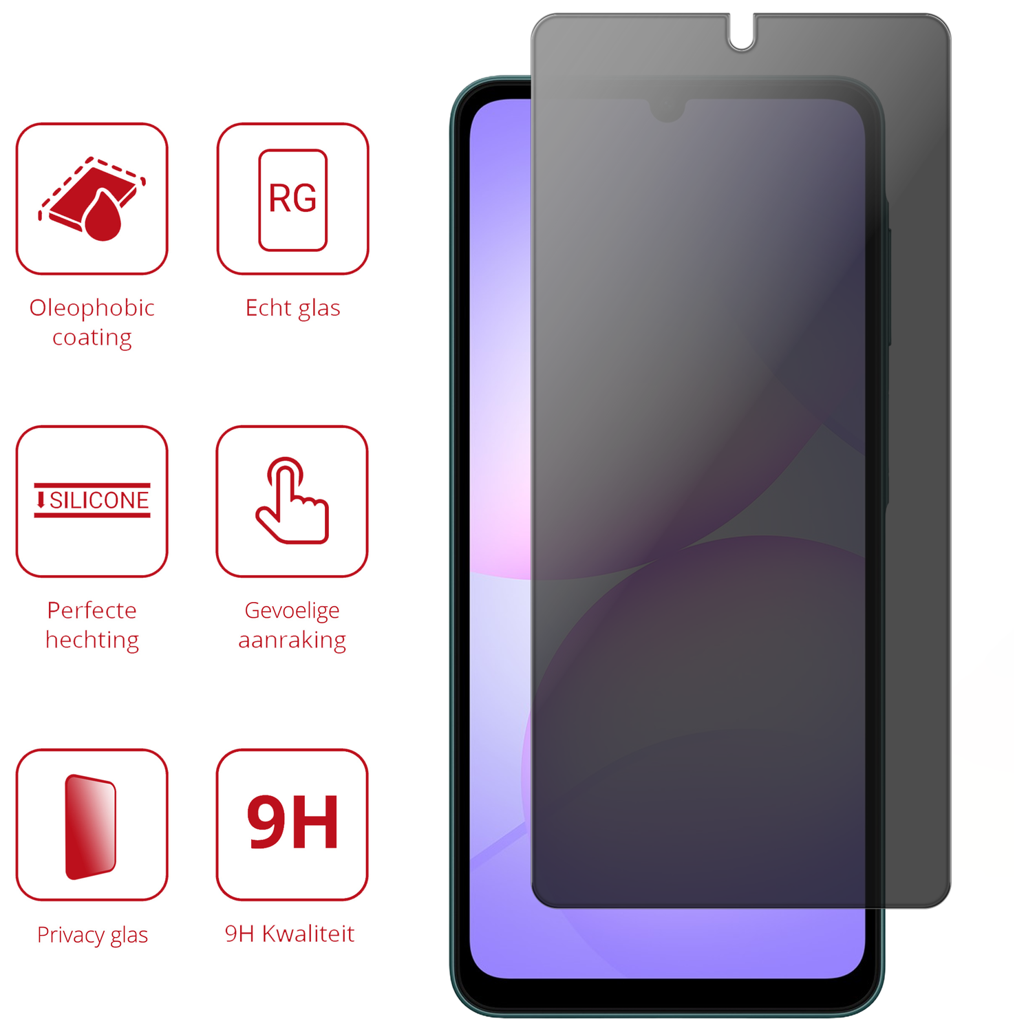 Rosso Samsung Galaxy A07 9H Tempered Glass Screen Protector Privacy afbeelding 4
