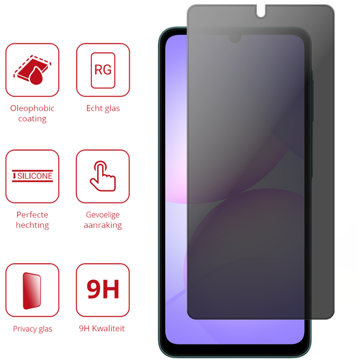 Rosso Samsung Galaxy A07 9H Tempered Glass Screen Protector Privacy afbeelding 4
