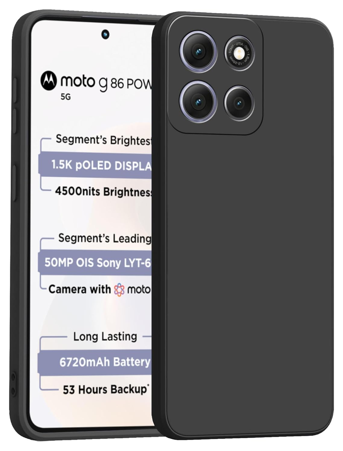 Motorola Moto G86 Hoesje Dun TPU Back Cover Matte Zwart afbeelding 1