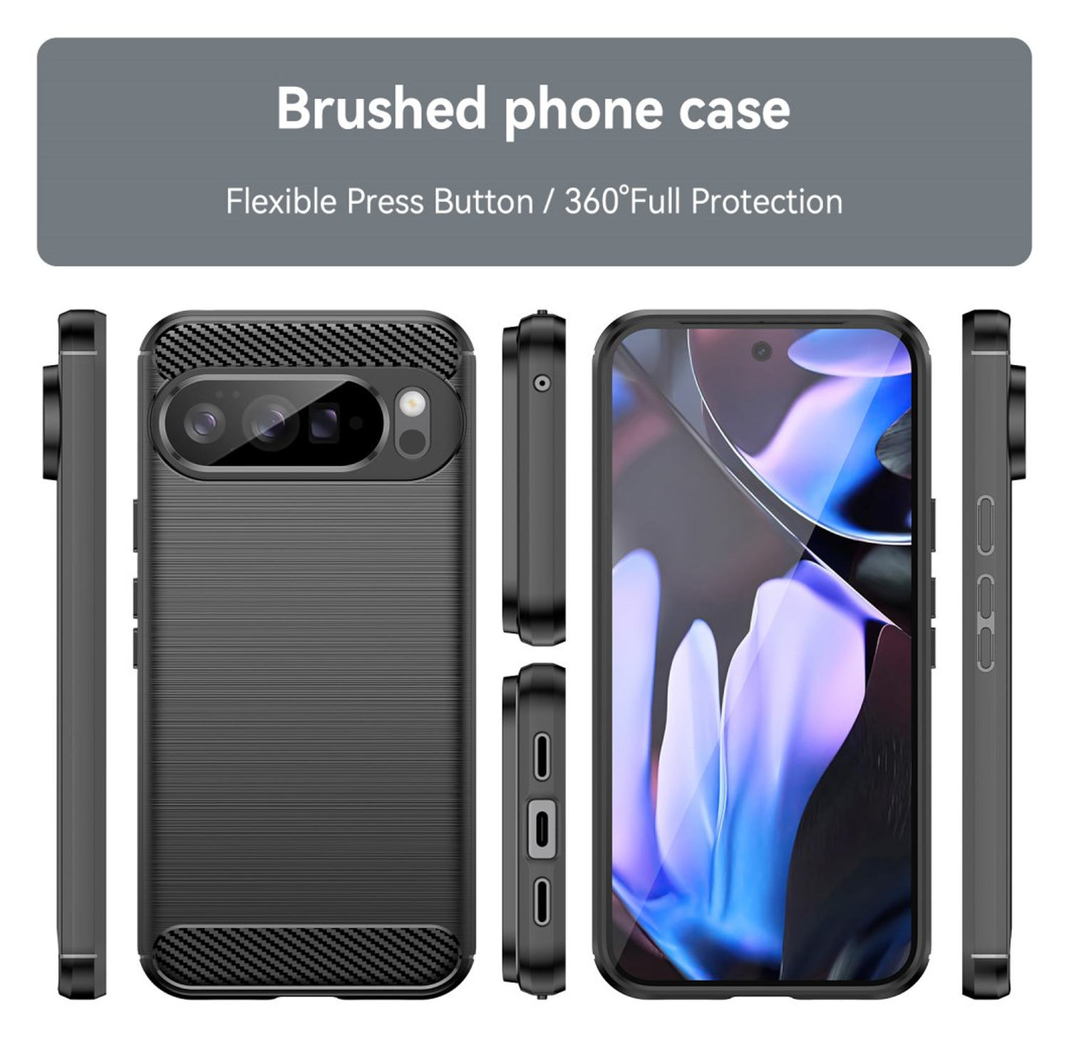 Google Pixel 10 Pro XL Hoesje Geborsteld TPU Flexibele Back Cover Zwart afbeelding 8
