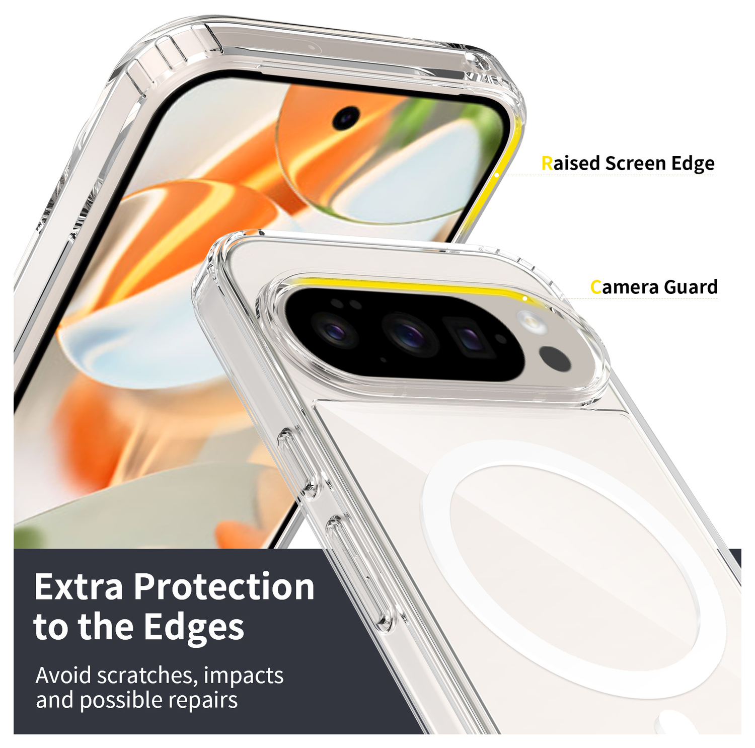 Google Pixel 10/10 Pro Hoesje MagSafe Hard Back Cover PixelSnap Transparant afbeelding 5