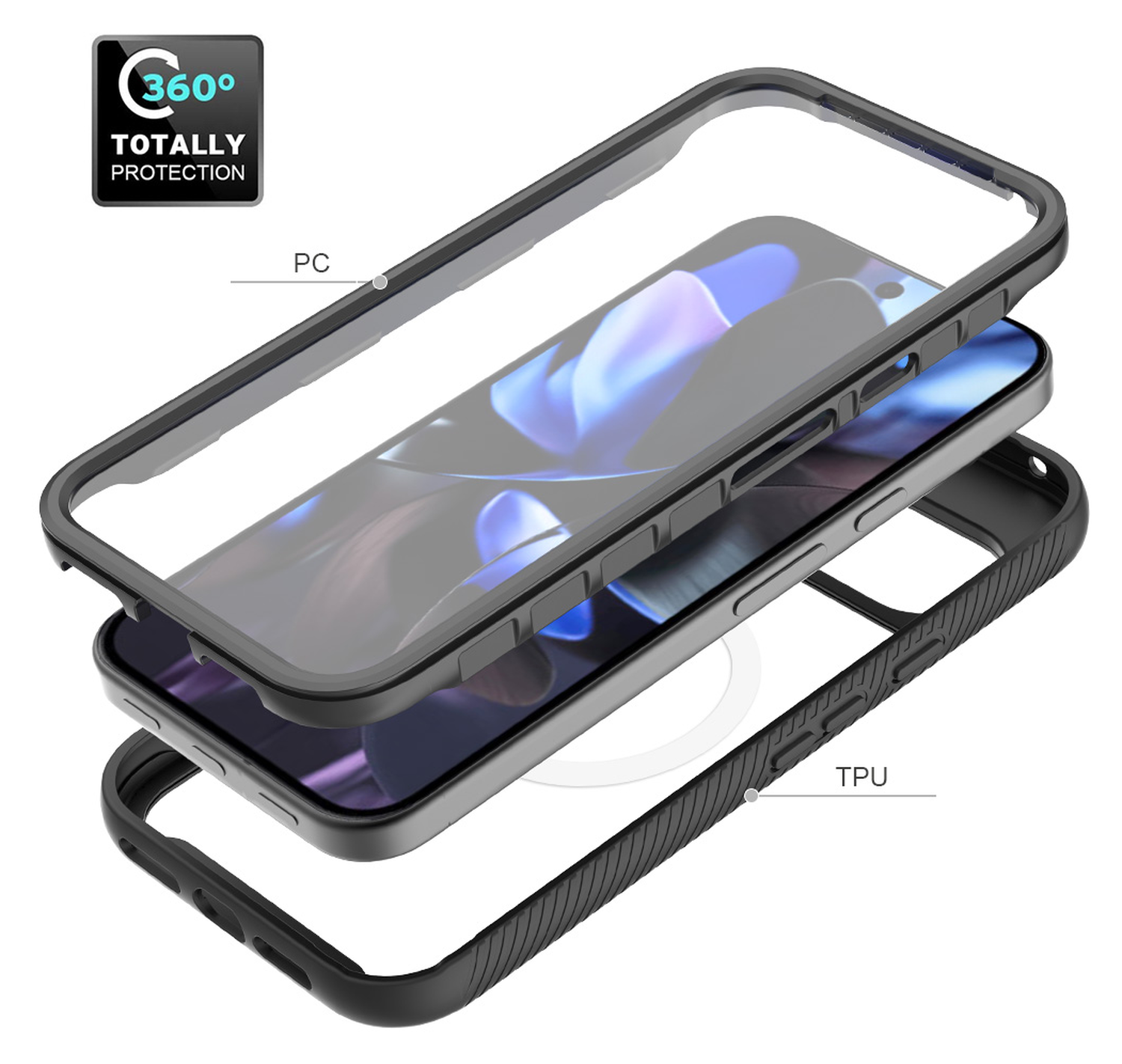 Google Pixel 10 Pro XL Hoesje Full Protect PixelSnap Cover MagSafe/Qi2 Zwart afbeelding 2