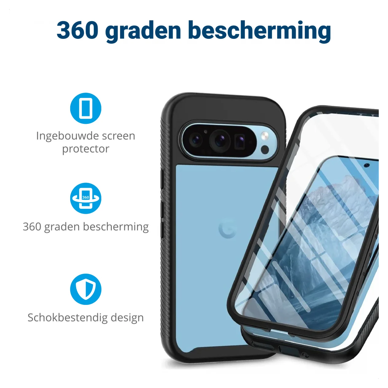 Google Pixel 10 Pro XL Hoesje Full Protect 360° Cover met MagSafe / Qi2 Blauw afbeelding 2