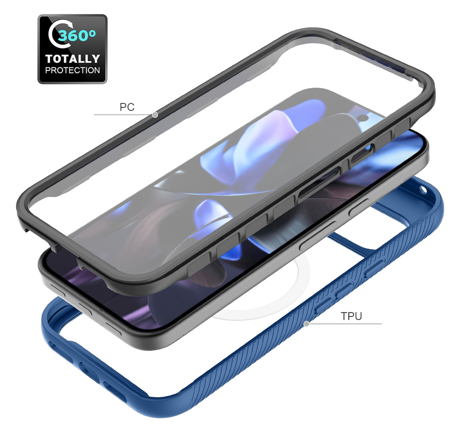 Google Pixel 10 Pro XL Hoesje Full Protect PixelSnap Cover MagSafe/Qi2 Blauw afbeelding 2