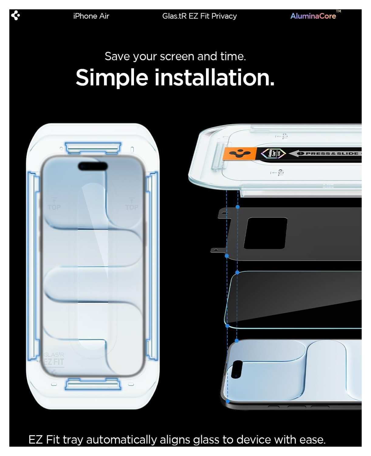 Spigen EZ Fit GLAS.tR Apple iPhone Air Privacy Glass 2-Pack afbeelding 3