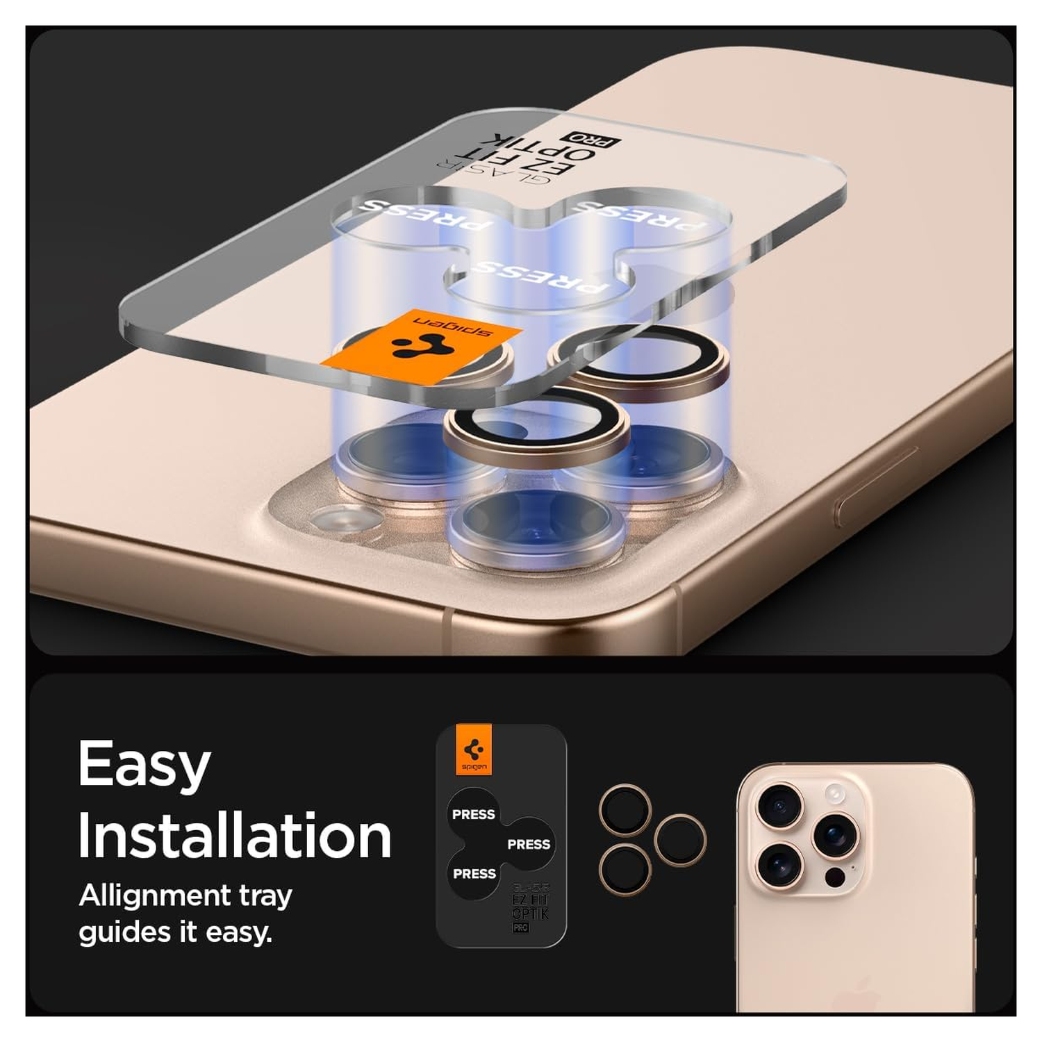 Spigen Optik iPhone 17 Pro (Max)/16 Pro (Max) Camera Protector Titanium (2-Pack) afbeelding 2