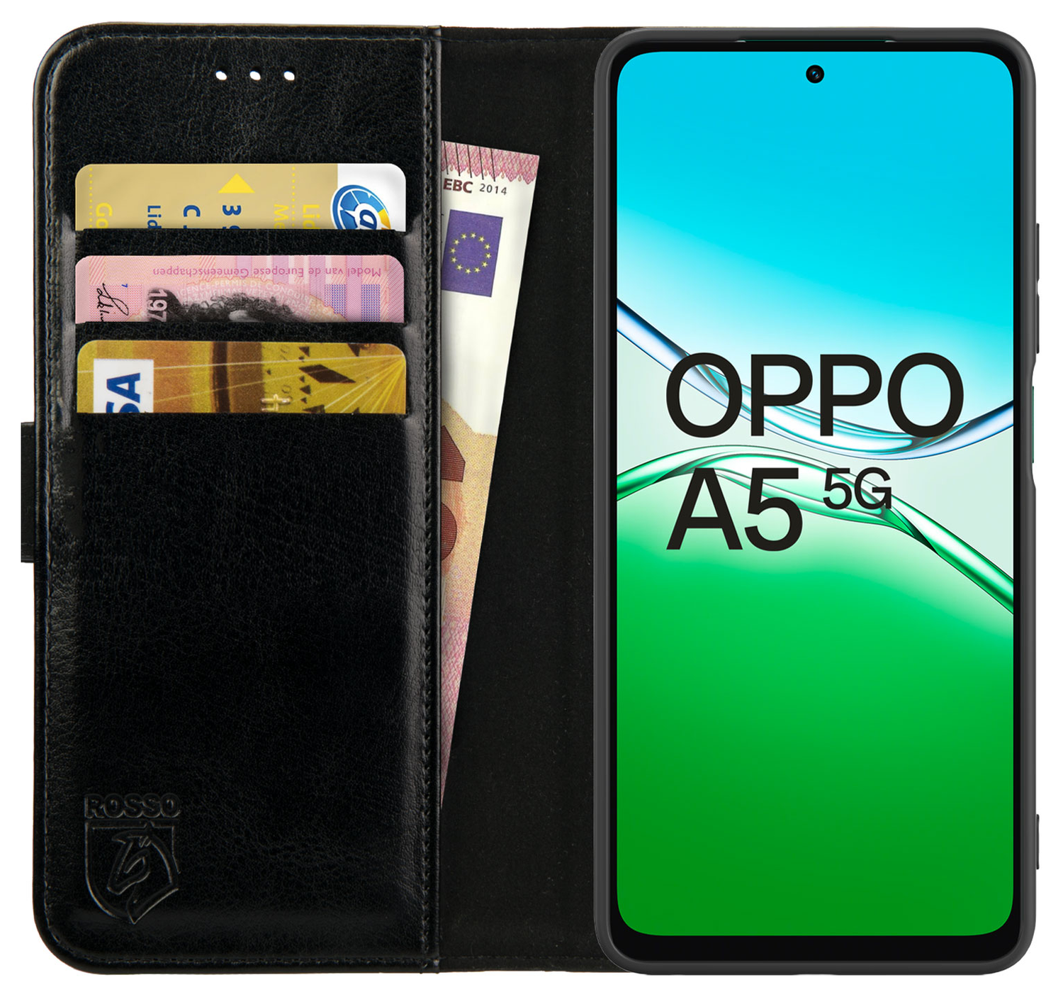 Rosso Element Oppo A5 (2025) Hoesje Book Case Wallet Zwart afbeelding 1