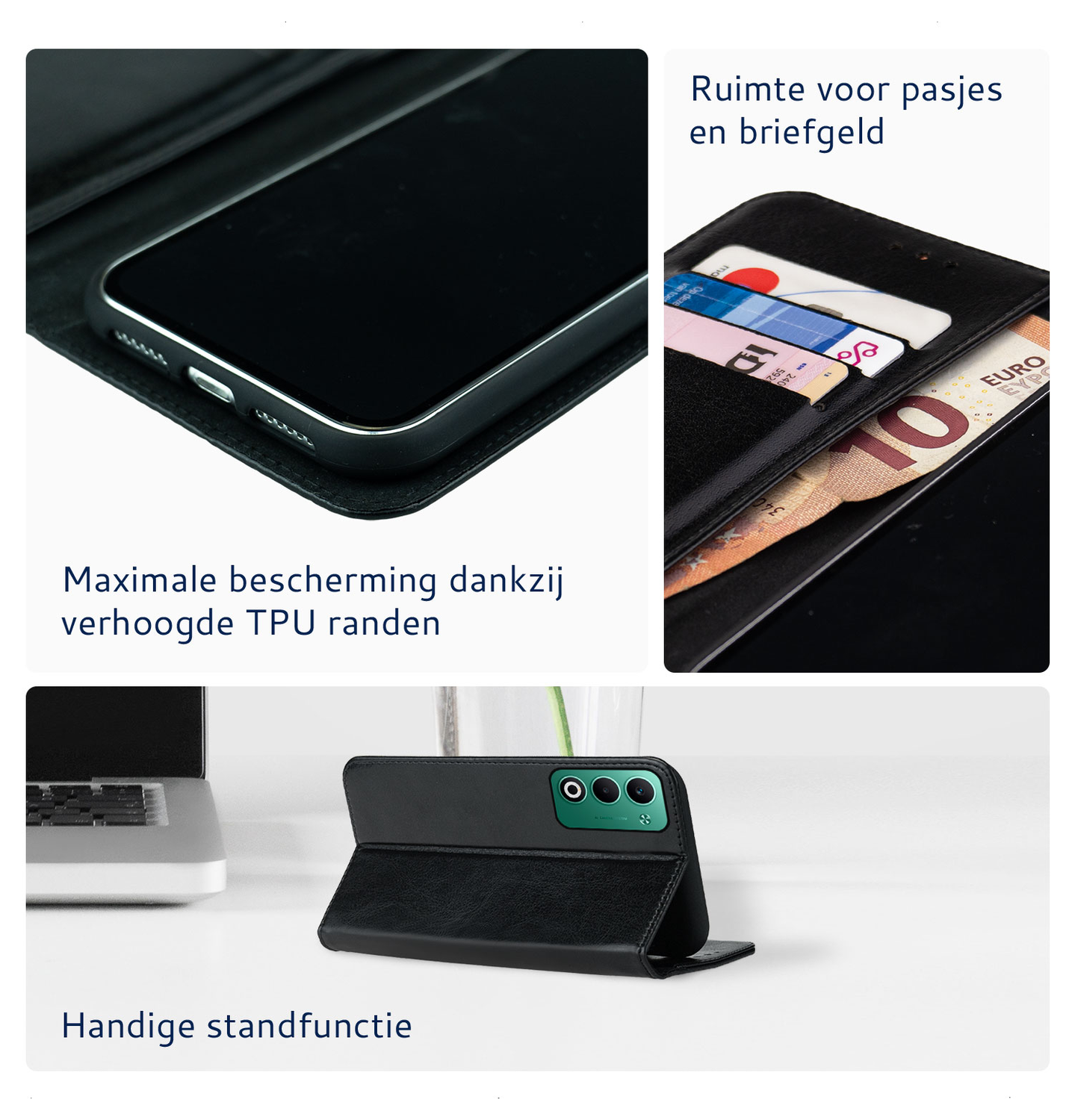 Rosso Element Oppo A5 (2025) Hoesje Book Case Wallet Zwart afbeelding 3