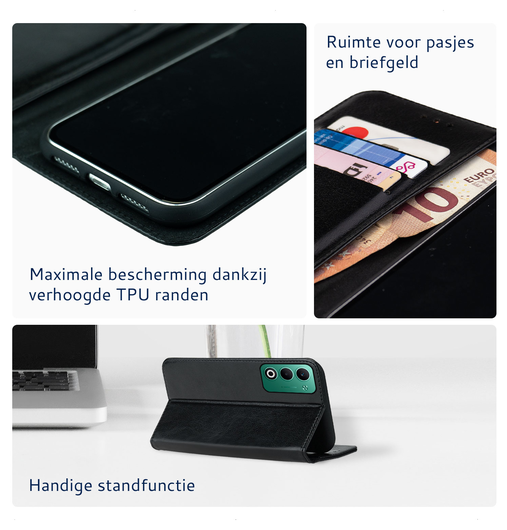 Rosso Element Oppo A5 (2025) Hoesje Book Case Wallet Zwart afbeelding 3