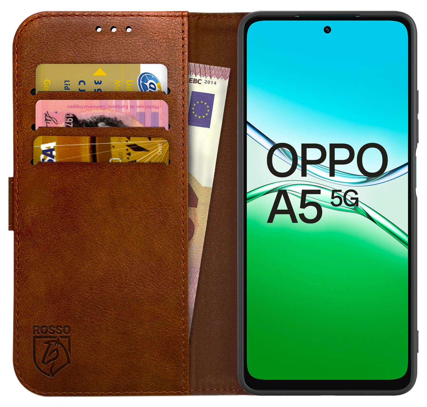 Rosso Element Oppo A5 (2025) Hoesje Book Case Wallet Bruin afbeelding 1
