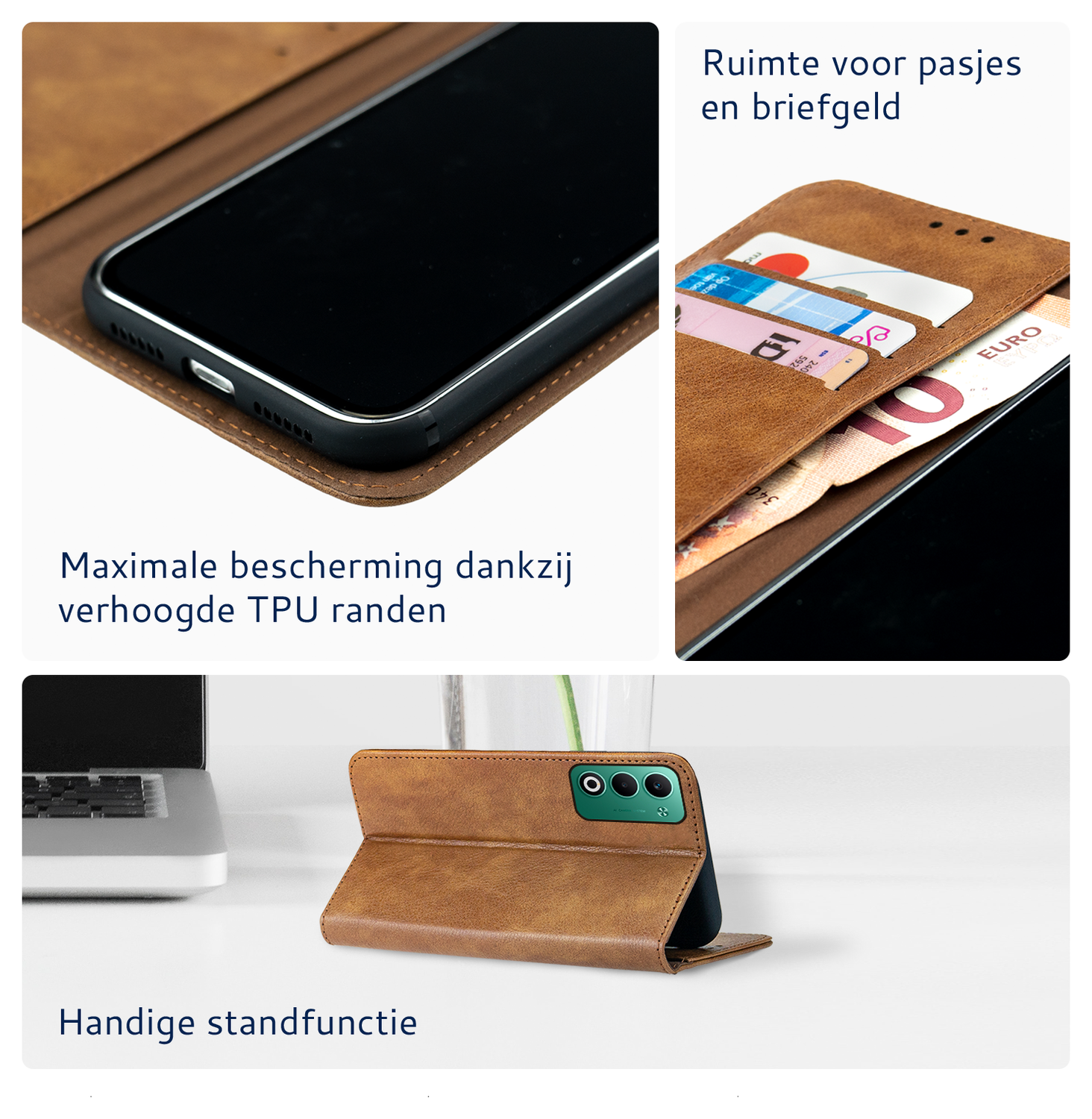 Rosso Element Oppo A5 (2025) Hoesje Book Case Wallet Bruin afbeelding 5