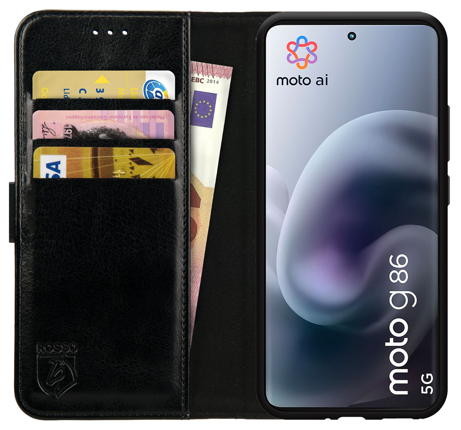 Rosso Element Motorola Moto G86 Hoesje Book Case Wallet Zwart afbeelding 1