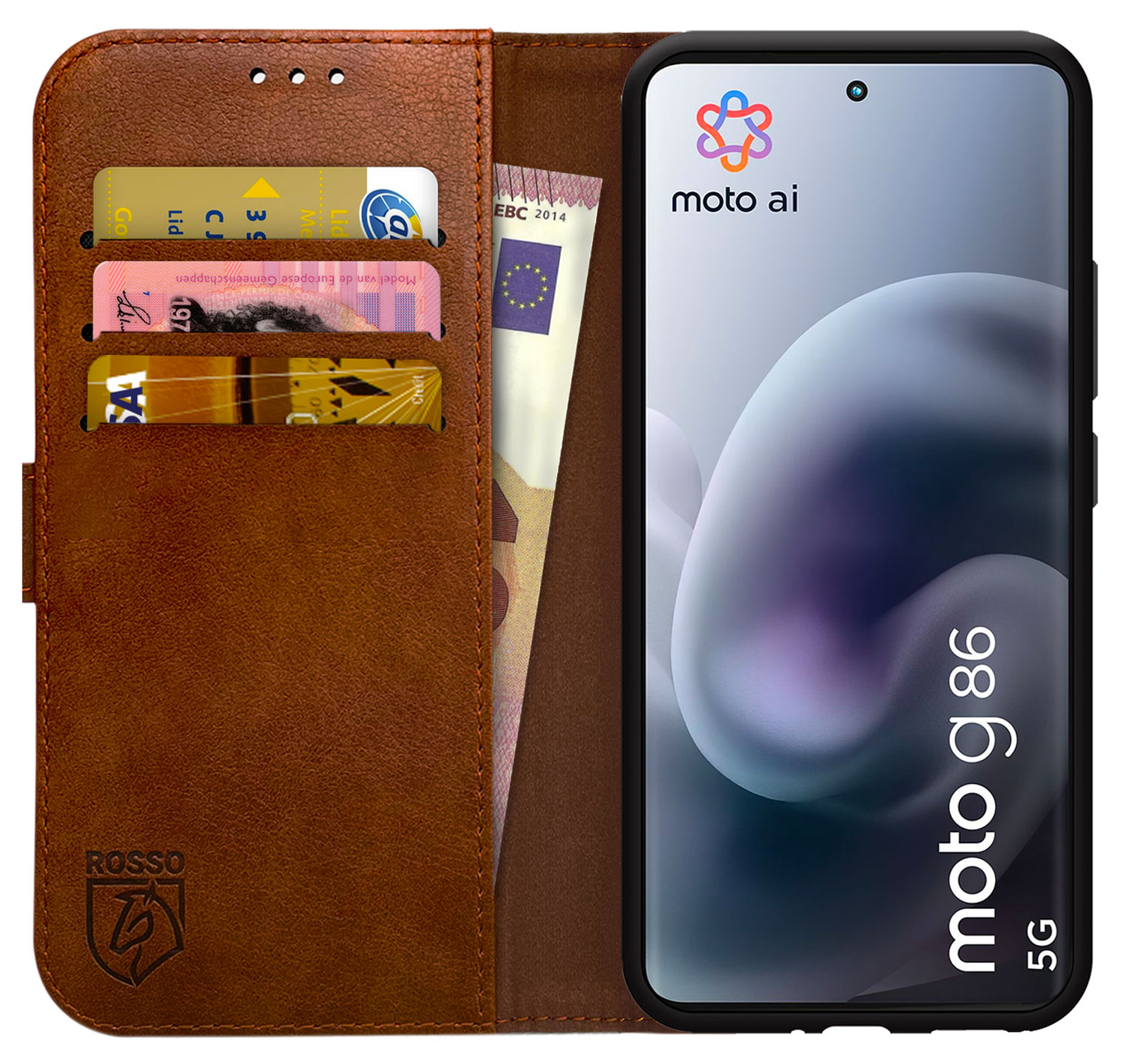 Rosso Element Motorola Moto G86 Hoesje Book Case Wallet Bruin afbeelding 1
