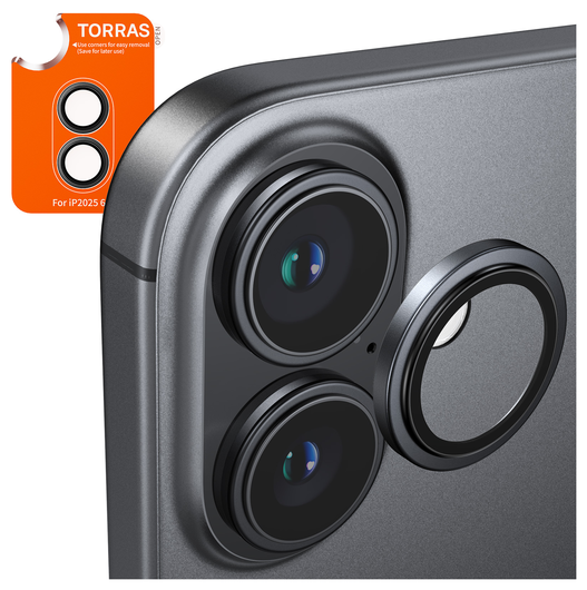TORRAS LensGuard iPhone 17 Camera Protector Tempered Glass Zwart afbeelding 1