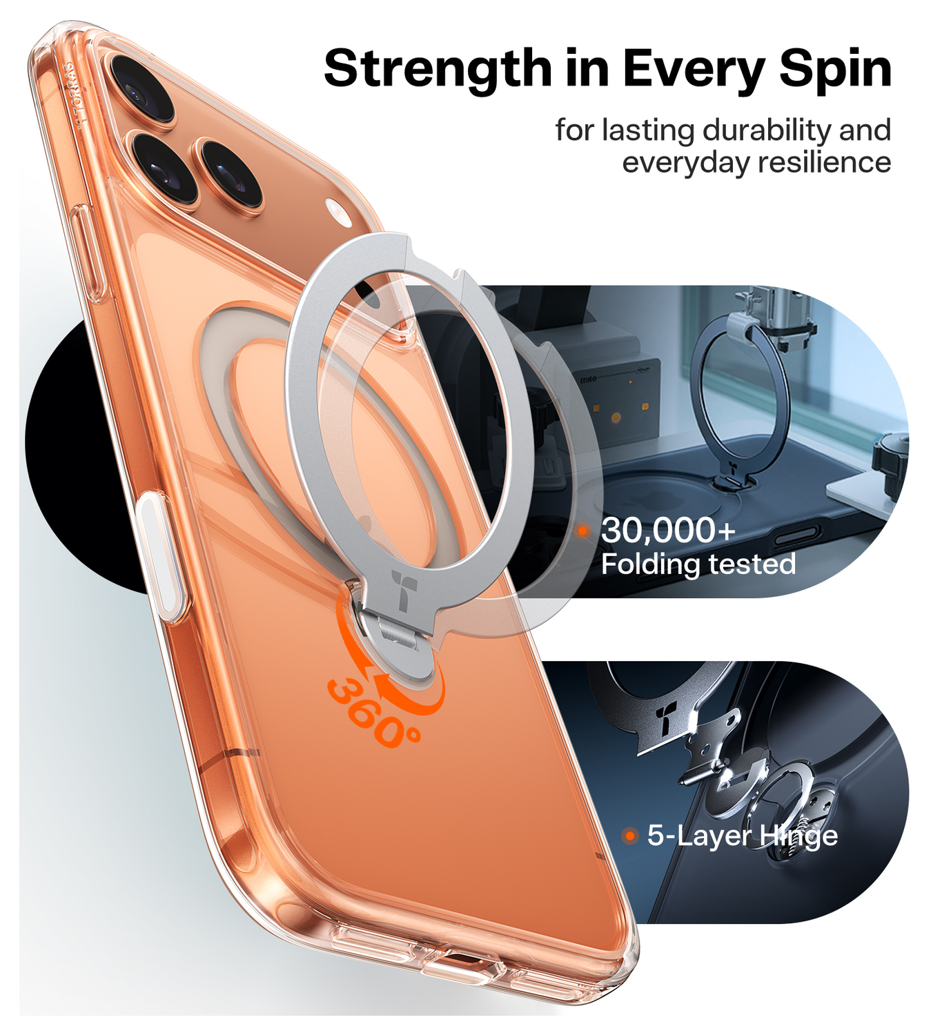 TORRAS Ostand Spin Apple iPhone 17 Pro Max Hoesje 360° MagSafe Stand Transparant afbeelding 3