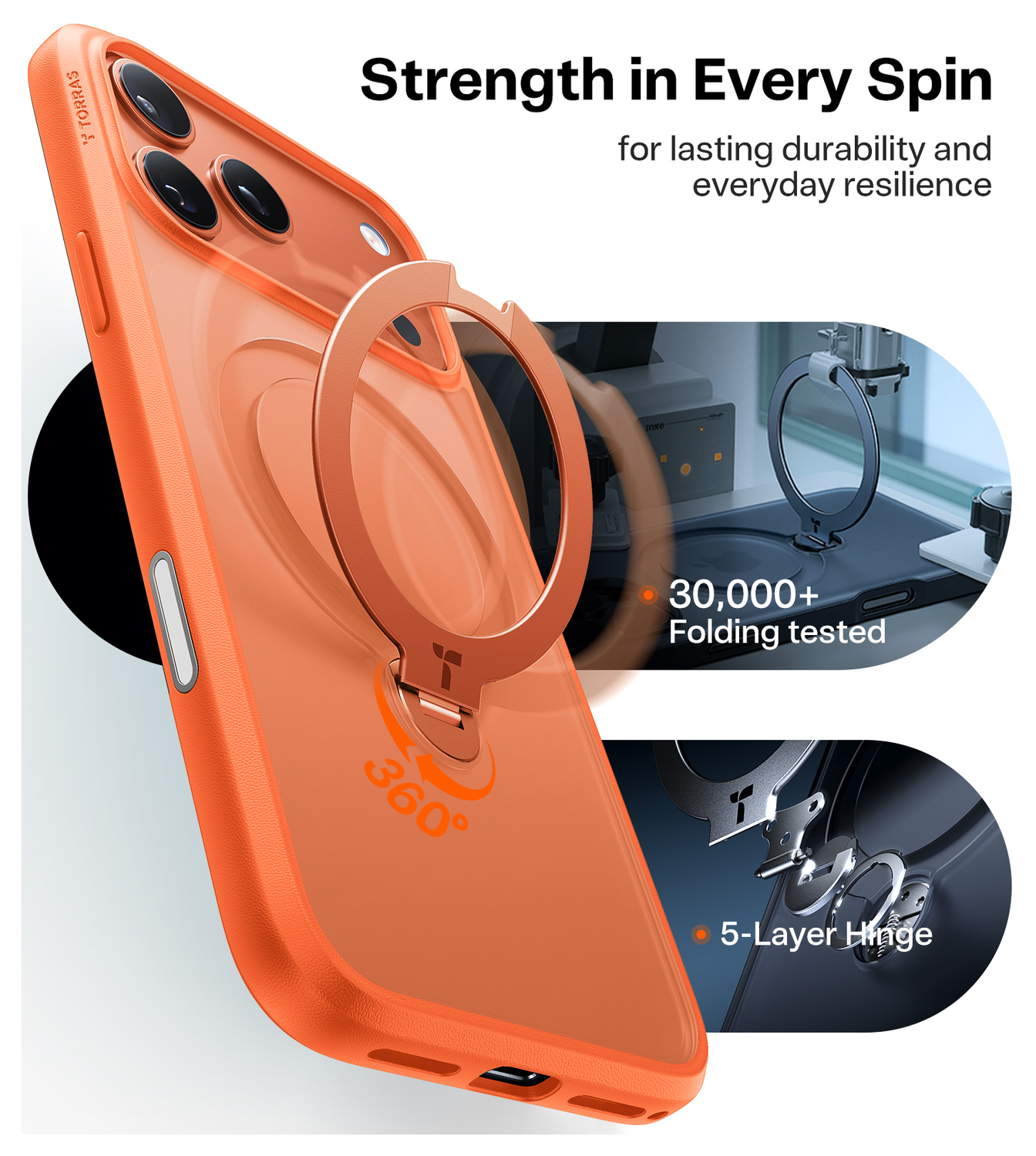 TORRAS Ostand Spin Apple iPhone 17 Pro Max Hoesje 360° MagSafe Stand Oranje afbeelding 4