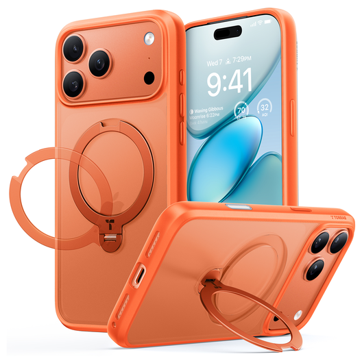 TORRAS Ostand Spin Apple iPhone 17 Pro Max Hoesje 360° MagSafe Stand Oranje afbeelding 1