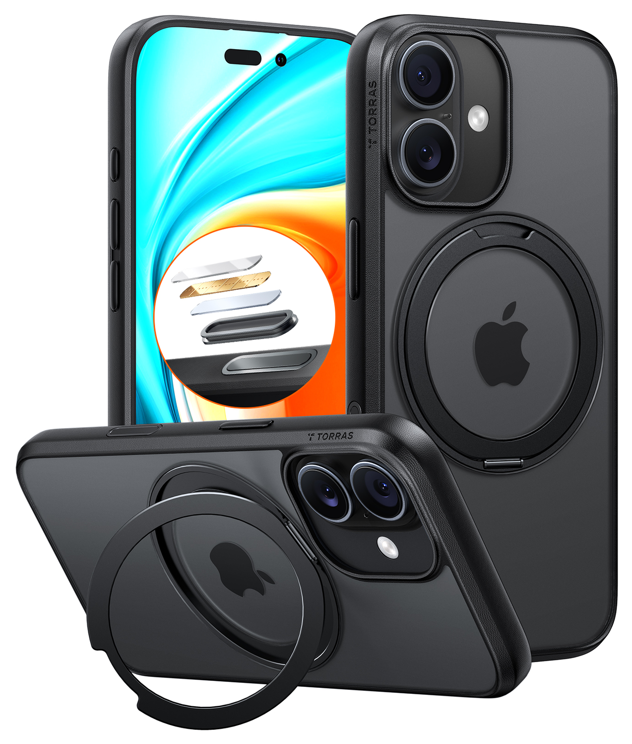 TORRAS Ostand Pro Apple iPhone 17 Hoesje 360° MagSafe Stand Zwart afbeelding 1