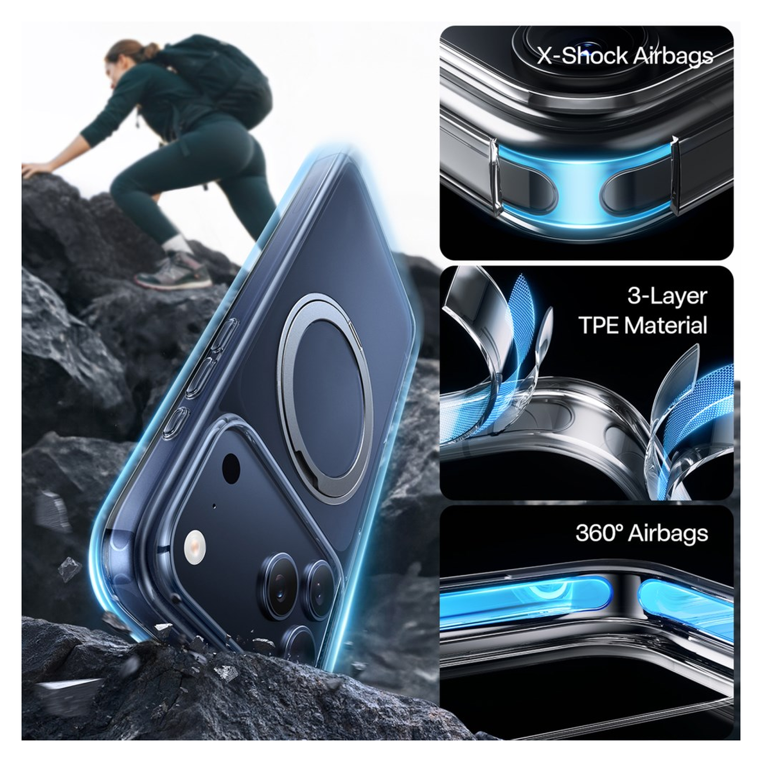 TORRAS Ostand Pro Apple iPhone 17 Pro Max Hoesje 360° MagSafe Stand Transparant afbeelding 3