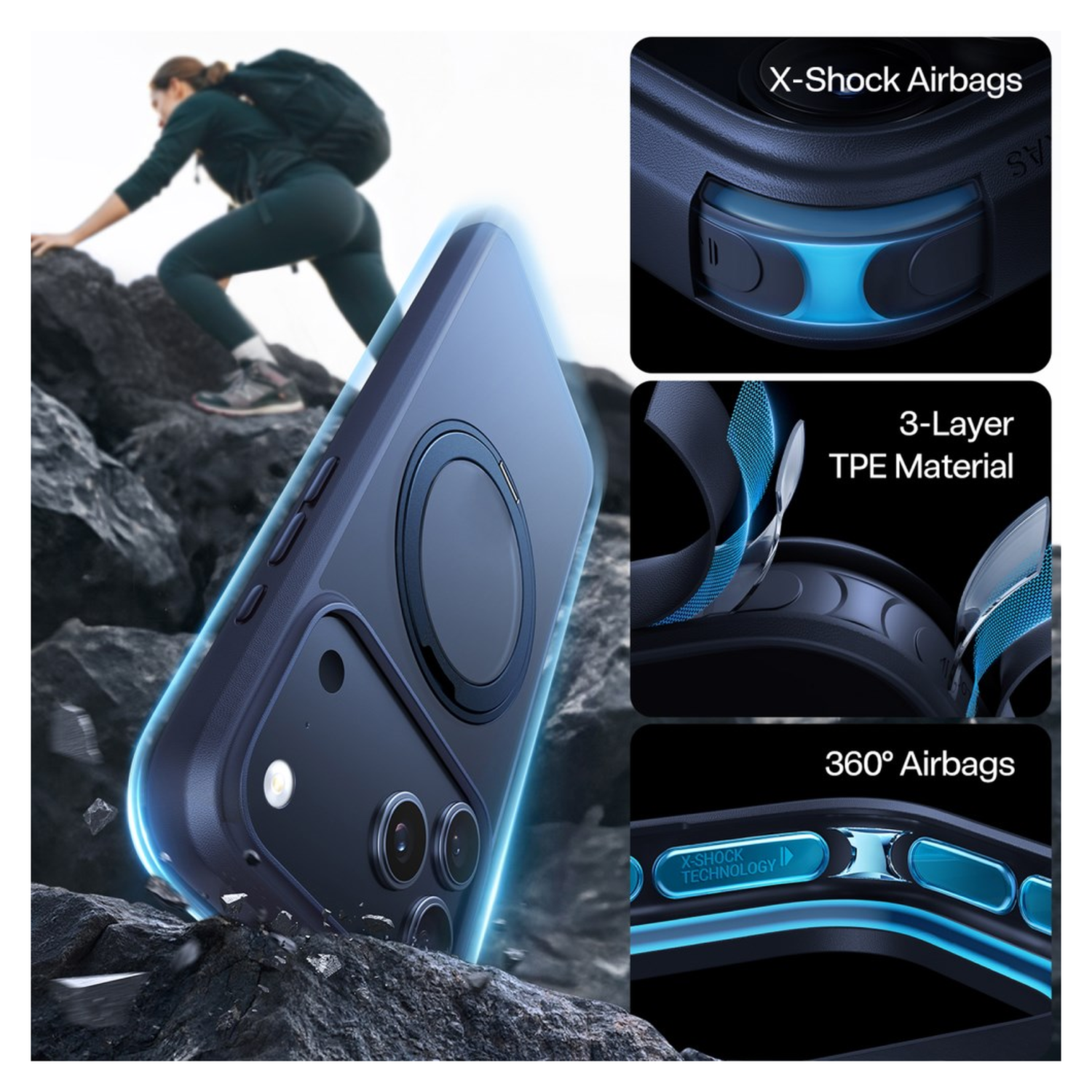 TORRAS Ostand Pro Apple iPhone 17 Pro Max Hoesje 360° MagSafe Stand Blauw afbeelding 3