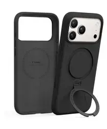 TORRAS Q Pro Silicone iPhone 17 Pro Hoesje MagSafe 360° Kickstand Zwart afbeelding