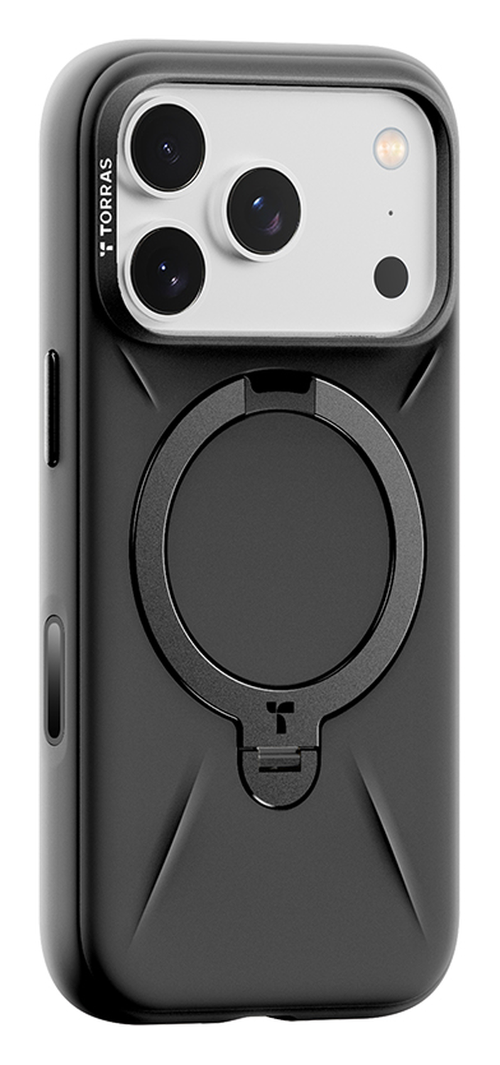 TORRAS Q Pro Silicone iPhone 17 Pro Hoesje MagSafe 360° Kickstand Zwart afbeelding 1