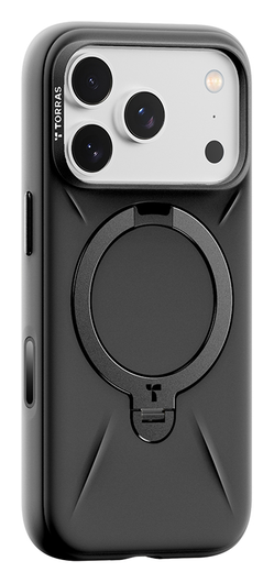 TORRAS Q Pro Silicone iPhone 17 Pro Hoesje MagSafe 360° Kickstand Zwart afbeelding 1