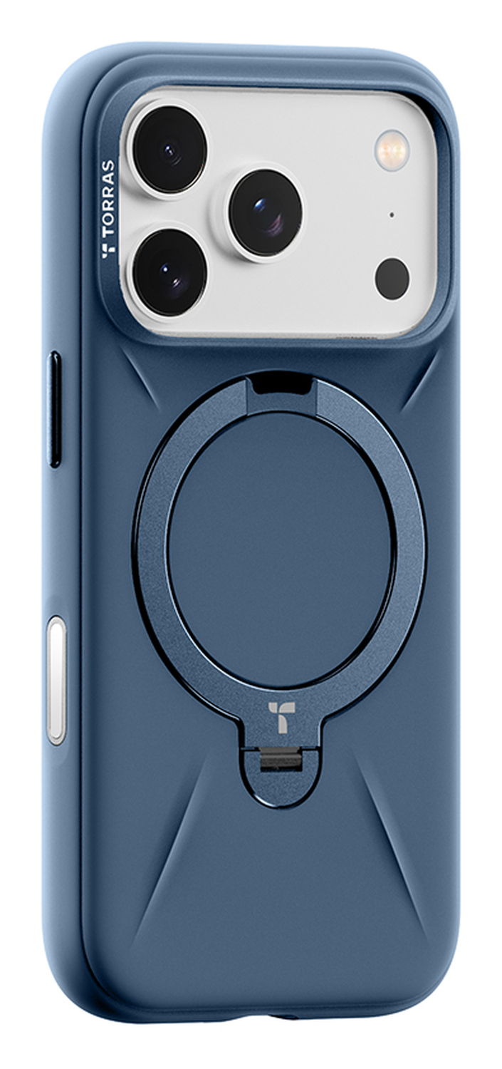 TORRAS Q Pro Silicone iPhone 17 Pro Hoesje MagSafe 360° Kickstand Blauw afbeelding 1