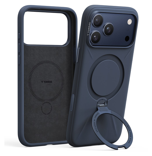 TORRAS Q Pro Silicone iPhone 17 Pro Hoesje MagSafe 360° Kickstand Blauw afbeelding 1