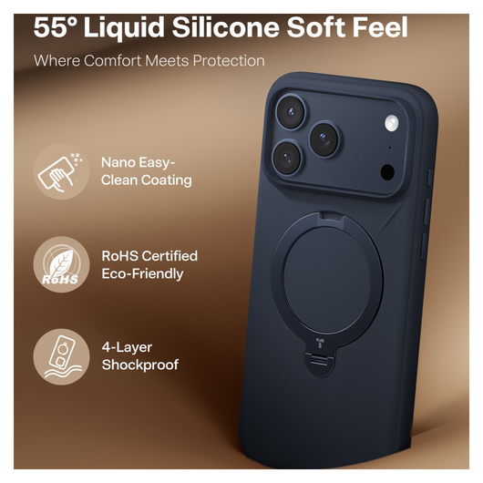 TORRAS Q Pro Silicone iPhone 17 Pro Hoesje MagSafe 360° Kickstand Blauw afbeelding 2