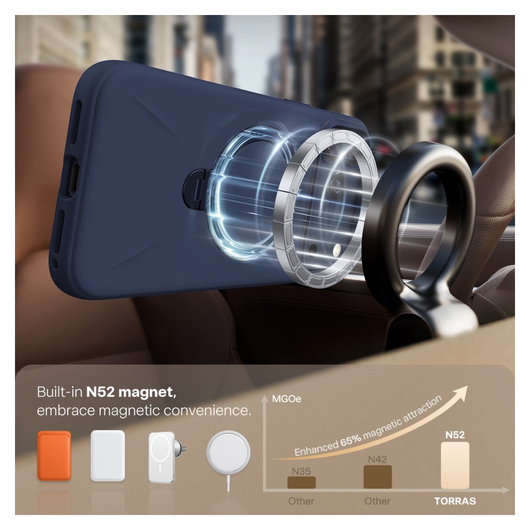 TORRAS Q Pro Silicone iPhone 17 Pro Hoesje MagSafe 360° Kickstand Blauw afbeelding 3