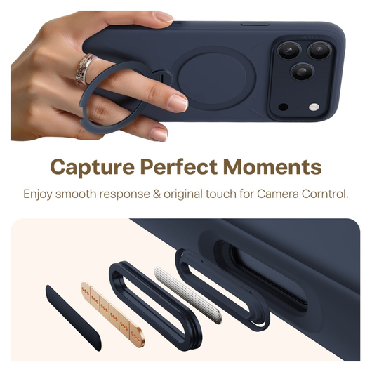 TORRAS Q Pro Silicone iPhone 17 Pro Hoesje MagSafe 360° Kickstand Blauw afbeelding 5