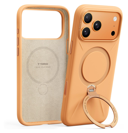 TORRAS Q Pro Silicone iPhone 17 Pro Hoesje MagSafe 360° Kickstand Oranje afbeelding 1