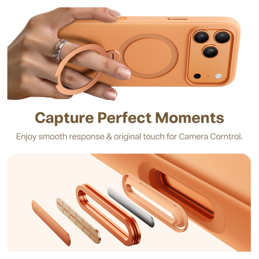 TORRAS Q Pro Silicone iPhone 17 Pro Hoesje MagSafe 360° Kickstand Oranje afbeelding 5