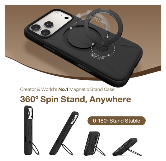 TORRAS Q Pro Silicone iPhone 17 Pro Max Hoesje MagSafe 360° Kickstand Zwart afbeelding 5