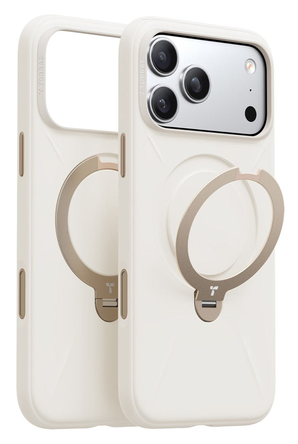 TORRAS Q Pro Silicone iPhone 17 Pro Max Hoesje MagSafe 360° Kickstand Wit afbeelding 7