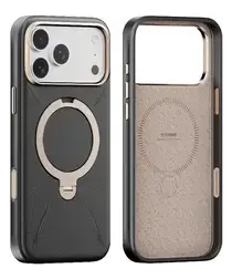 TORRAS Q Pro Leather iPhone 17 Pro Hoesje MagSafe 360° Kickstand Zwart afbeelding